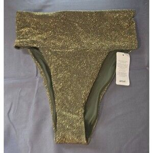 Aerie High Cut Cheeky Gold Glitter Swim Bathing Suit Bottom New XS